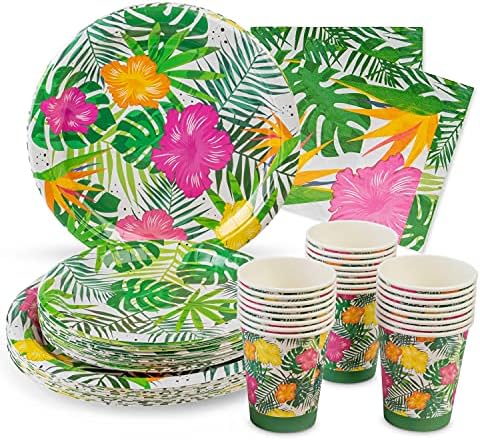 Royal Magnolia Tropical Party Доставки на Услуги за 24– Хавайски хартиени чинии, 7 и 9 инча), и Хартиени салфетки, чаши