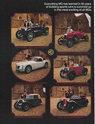 Реклама в списанието: 1975 Golden Anniversary MGB, жълто 1798 cc, с по-стари модели на MG,Всичко, което MG научил за 50