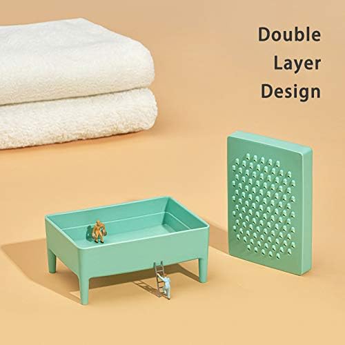 qiguch66 Soap Savers Case Container Shower Dish Creative Multi-Color Double Layer Изтичане на Soap Box Holder Баня Рафтове За Съхранение - Зелен