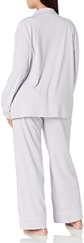 Essentials Дамски Памучен Модальная Риза с Дълъг ръкав по цялата Дължина на Панталона Пижамный комплект