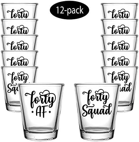 Veracco Fourty AF Fourty Squad 40 Years Shot Glasses Birthday Gift For Someone Who Обича Drinking Bachelor 40th Смешни Party Favors Fourty and Fabulous (Clear, 12)