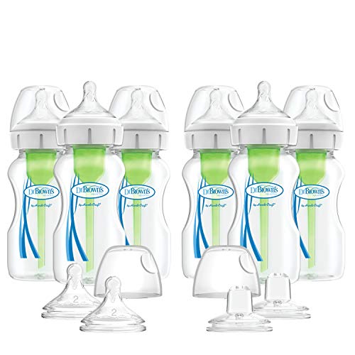 Dr. Brown ' s Options+ Бебешки бутилки с широко гърло, 9 грама, 6 броя, плюс 2 бонус ниво 2 Залъгалки и чучура за sippy