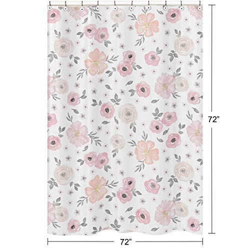 Sweet Jojo Designs Blush Розов цвят, Grey and White Bathroom Fabric Bath Shower Curtain for Watercolor Floral Collection