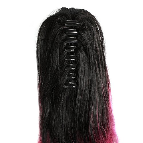 Neverland Beauty 22 Claw Clips Triple Ombre Three Тона Synthetic Къдрава Wavy Опашка Hair Extensions Brown Black to Rose Red to Pink