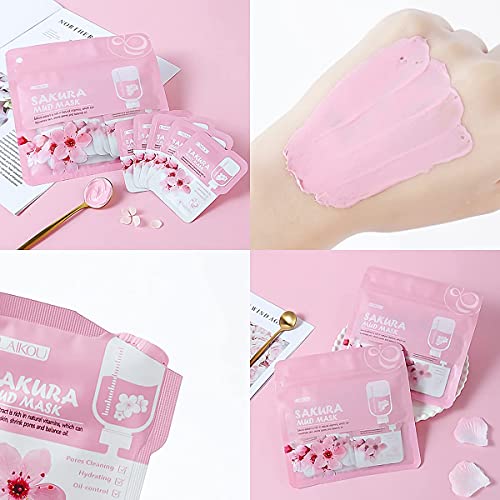 M&T LAIKOU 12-PACK Sakura Pink and Matcha Green Mud Mask | Acne Deep Cleansing Pore Minimizer & Blackhead Отстраняване