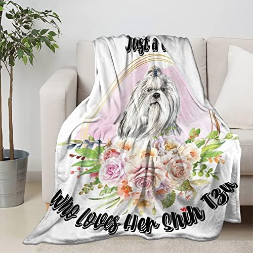 Multi-Style Just A Girl Who Обича Her Shih Tzu Blanket Хвърли Fleece Lightweight Plush Fuzzy Cozy Меки Одеяла и Наметала за мека мебел/Дивана 30x40in за Деца 1-5/Кученца