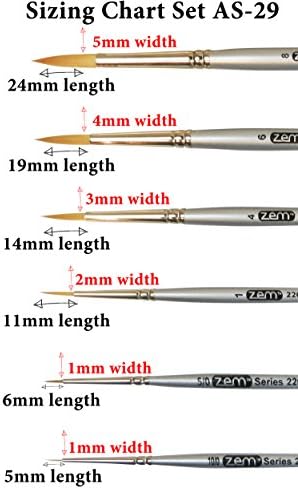 ZEM Brush Golden Taklon Short Handle Detail and Rounds Artist Brush Set Размери 10/0, 5/0, 1, 4, 6, 8