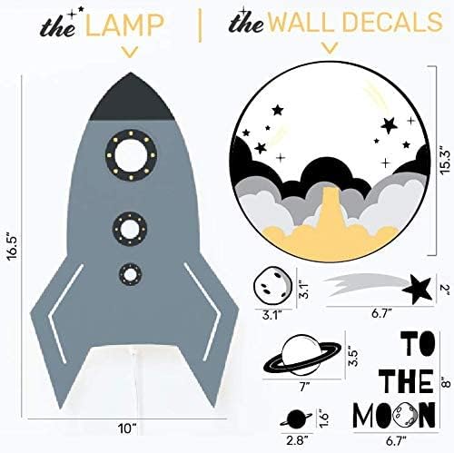 SMART WALLABY LED Wall Lamp Nightlights for Children and Decal Set – Nighty Night Light for Kids Room Decor with Plug in Cord and Wall Stickers – Декорация на детската стая, Тема Космически кораб