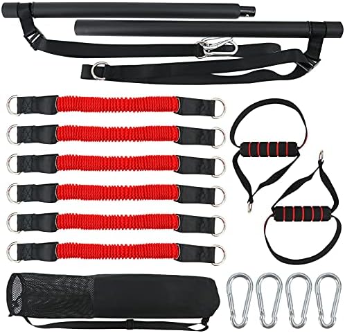 SearQing Pilates Bar with 6 Pilates Resistance Bands Portable Adjustable Home Gym Workout Adjustable Pilates Stick with the Foot Straps,Yoga Resistance Bands for Yoga, Stretch, Извайвам, Twisting