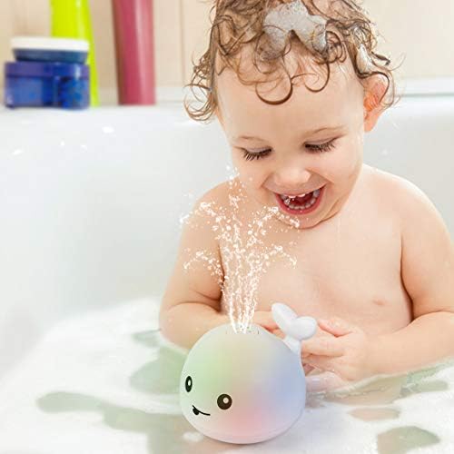 Baby Light Up Bath Toys 2 in 1 Automatic Water Spray & Space НЛО Кит Sprinkler Bath Toys for Toddlers 1-3 Pool Bathroom Musical Bath Toys for Infants 6-12 Months Kids Boys Girls (White)