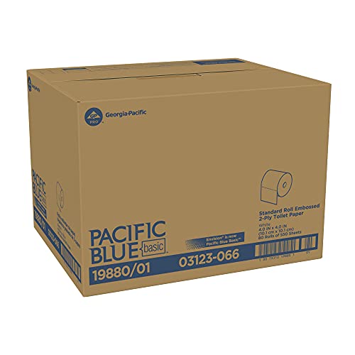 Pacific Blue Basic 2-слойная тоалетна хартия с релефни (по-ранната марка Envision), 19880/01, 550 листа в ролка, 80 роли
