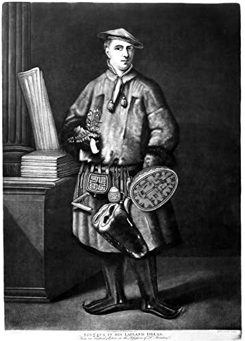 Постерацци Каролус Линей (1707-1778). /Nswedish лекар и ботаник. На 25 години в лапландском рокля. Меццотинта английска