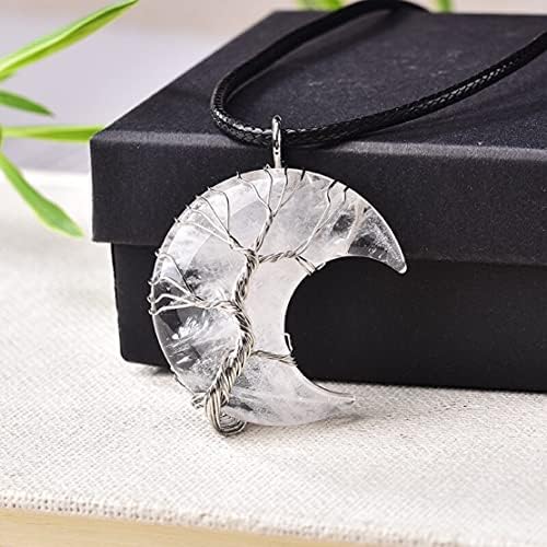 Marka Jewelry Tree of Life Clear Quartz Crystal Pendant with Moon Shape for Men & Women