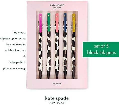 Кейт Спейд New York Black Ink Pen Set of 5, Сладък Пластмасови химикалки Щракване на мишката, за Точка и Ленти