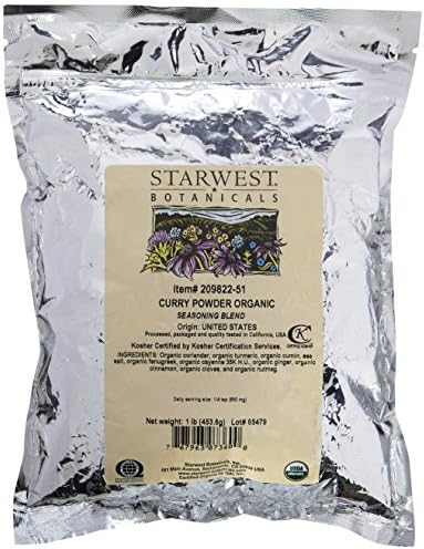 Смес от подправки Къри на прах Starwest Растителни Органични органични, чанта за 1 килограм Bulk