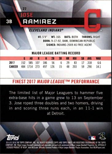 2018 Topps Finest #27 Jose Ramirez Indians Бейзболна картичка