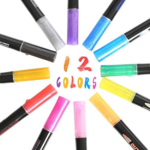 Tinfence Doodle Dazzle Markers,Double Line Outline Pen Markers,Magic Shimmer Paint Pens,12 Цвята Маркер Дръжка за Осветление
