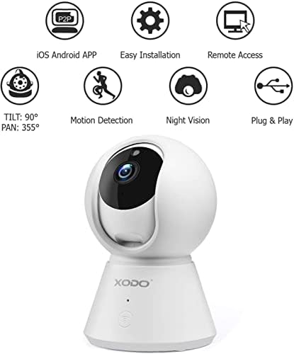 Xodo Безжична Камера за сигурност, E6 ПР 1080P HD Подключаемая Закрит WiFi Камера за Домашна Сигурност/Бебефони и радионяни/ Домашни любимци, Детекция на движение, 2 - лентов