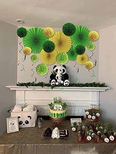 24pcs Yellow Green Party Decor - Tissue Pom Помераните, Paper Fans, Haning Върти, Spring Summer Party Decoration Kit,
