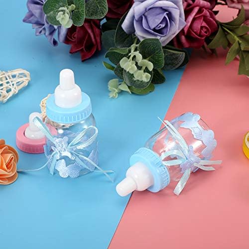 Zerodis 24Pcs Baby Fillable Bottle, Mini Plastic Fillable Bottles Sweet Candy Gift Box for Baby Shower Party Table Decorations(Blue)
