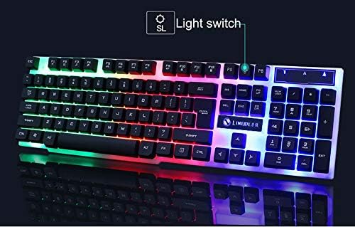 Axiba Gaming Keyboard Mouse Sets USB Wired 104 Keys Rainbow LED Осветен Multimedia Ergonomic Gamer Keyboard + 2400DPI 4 Бутона Оптична Геймърска Мишка + Подложка за Мишка за КОМПЮТЪР, Лаптоп (черен)