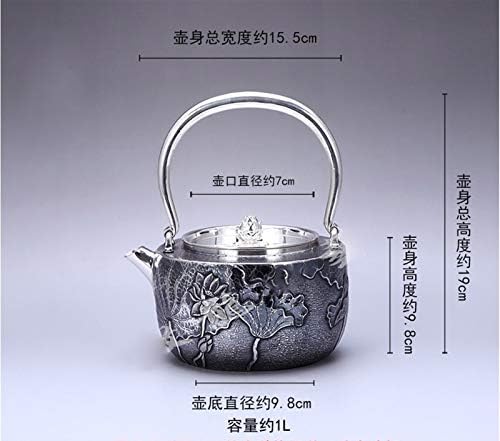 Сребро Чайник Старата церемония, Определени чай Топла Вода Гърне Чайник чисто Сребро Чай комплект Посуда за напитки S. Y. MMYS (Цвят : сребърен чайник 813 г, размер : безпл