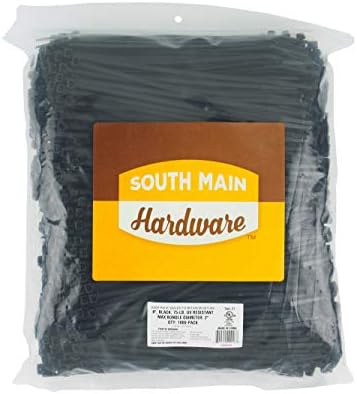South Main Hardware 848139 8-in, 1000-Пакет, 75-lb, Черен, Стандартна найлонова кабелна замазка, 8, 1000 бр.