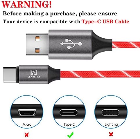 USB-C Type-C кабел LED - 6 ФУТА 2.4 A Light Up Видим Плавен USB-A към зарядното кабел Type C (6 ФУТА, червен)