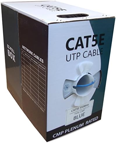 CAT5E Plenum 1000FT Solid 350MHZ 24AWG UTP Blue Bulk CMP Network LAN Кабел