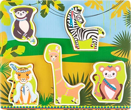 малък крак дървени играчки Дървени Джунгла Животни Колче Пъзел игра, Предназначени за деца 12+ Месеца