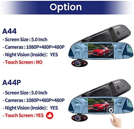 YKQJS-YQ Mirror Dash Cam for Car HD 1080P Car Dvr 5.0 Inch Night Vision Rearview Mirror Dash Cam Video Recorder 3 Camera