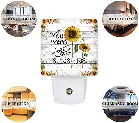 Plug-in Night Light Lamp with Sensor, Farm Sunflower You are My Sunshine Wall LED Nightlights Auto Здрач to Dawn Sensor