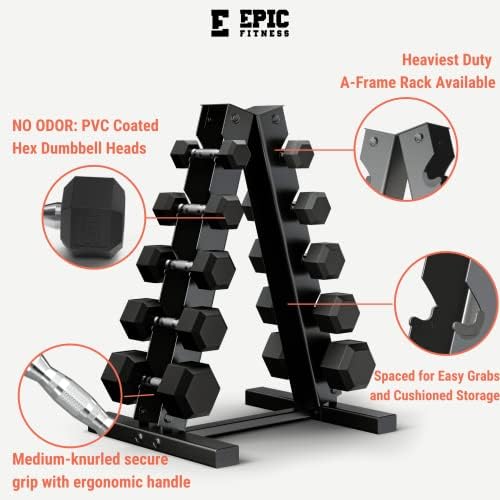 Epic Fitness 150-Фунтовый Набор от Шестоъгълни гири Премиум-клас с Сверхмощной часова A-Frame