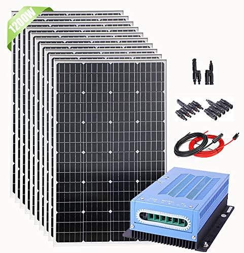 Giosolar 1200 W Монокристаллическая Соларен Панел Комплект за Покрива на Къщата с 40A MPPT Контролер на заряд + M/F Конектори + Кабели за 12/24 Зареждане на Батерията