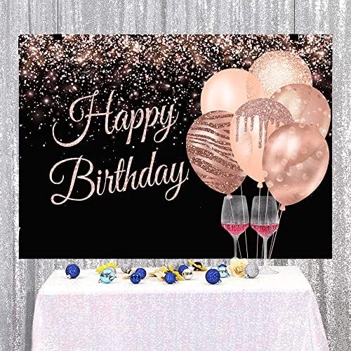 Lofaris Happy Birthday Background Rose Gold Bokeh Балон Birthday Party Black Pink Photography Background Pink Dots Sparkle (No Glitter) Момичета Women Decorations Banner Photo Booth Props 7x5ft