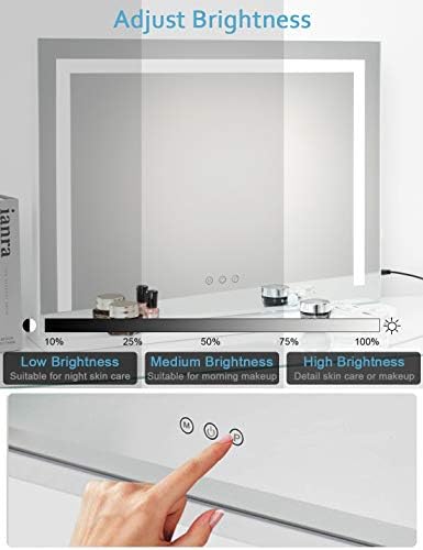 iCREAT Грим Огледало в Сенниците Огледало с Осветление - 3 Режима на Цветно Осветление, Огледало, Дизайн, Сензорен Контрол, USB Порт, Тоалетно Огледало с Висока Разделите