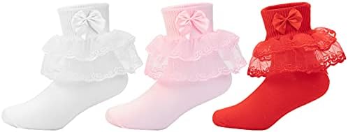 Dicry Baby Girls Чорапи Turn Cuff with Bows Ruffled Eyelet Frilly Дантела 1-8 години