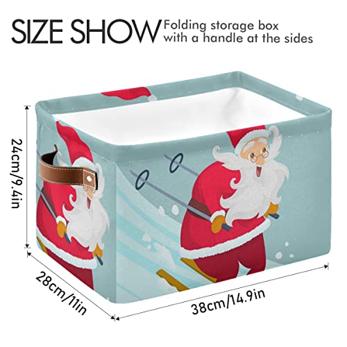 Дядо Коледа е Коледна Правоъгълна Кошница За Съхранение Чекмеджето За Съхранение Сгъваема Кутия За Съхранение с Кожени Дръжки Празни Кошници с Подаръци Органайзе