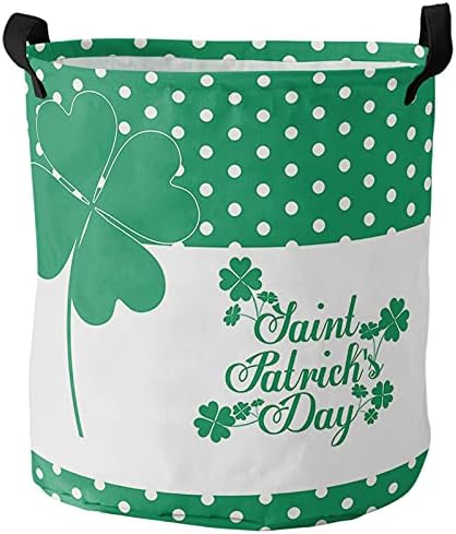 Lucky Clover St. Patrick 's Day Oxford Cloth Laundry Hampers, Green Dots Filling Pattern Laundry Basket for Bedroom, Laundry