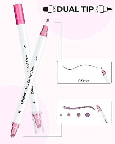 Fineliner Drawing Pen, Ohuhu Set of 8 Pack Ultra Fine Line Drawing Markers, 8 Разнообразни Размери Дюзи + Точка Химикалки, Ohuhu 15 Цвята Двойни Накрайници (Fine & Dot) Точка Маркери