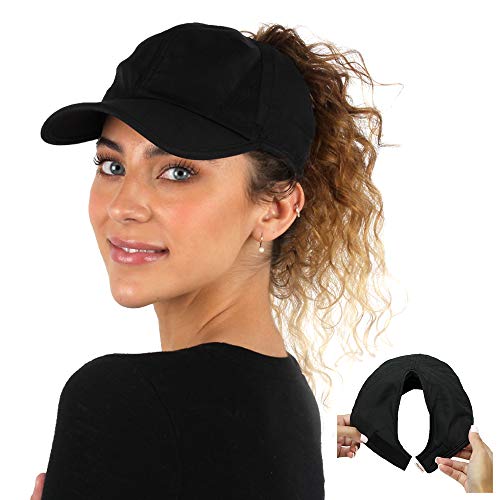 Ponyflo Active Опашка Hat - Шапка за cauda equina за жените, предназначени за къдрава коса