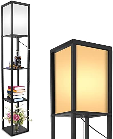 Под лампа с Рафтове, Модерна Застояла Лампа с 3 Дървени Дисплеи За Съхранение на Абажура привличане на Веригата за Управление