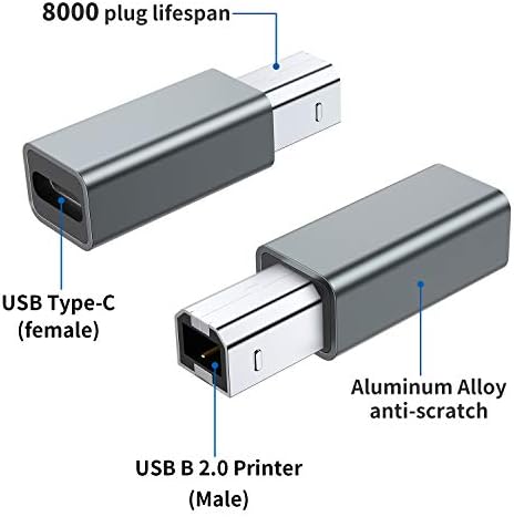 USB C Женски към принтера Мъжки адаптер ( 2-Pack), USB Type C към USB B Конвертиране на Конектор с Поддръжка на синхронизация