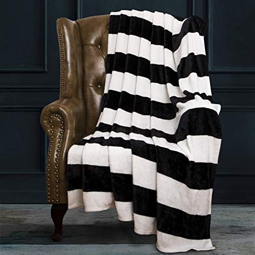 Фланелевое одеяло NTBAY, супер меко, с черно-бяла ивица (51x 68)