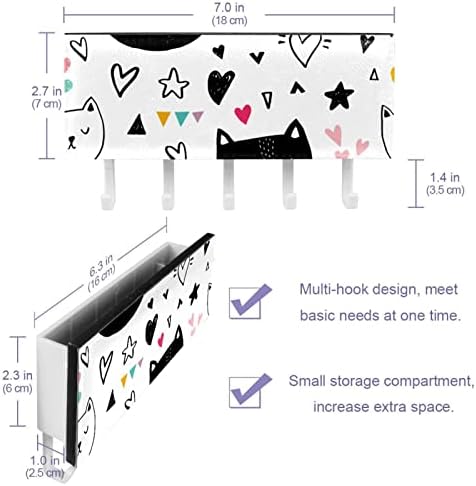 Котка Illustration Storage Shelfs with Hooks, Wall Mounted Storage Hanging Coat Rack Срок for Entrance, Bathroom, Living