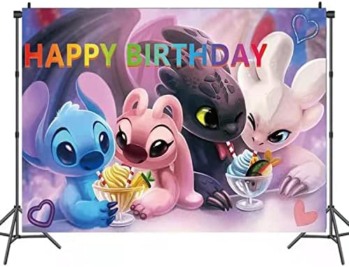 Lilo and Stitch Theme Party Banner ,How to Train Your Dragon Toothless and Stitch AngelGender Reveal Cartoon Backdrops Happy Birthday Banner for Baby Shower Party Доставки (5 х 3 метра)
