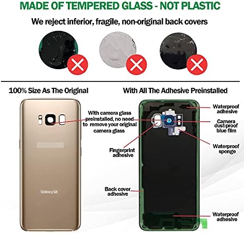 Galaxy S8 Задната стъклена Замяна на Кутията с предварително зададена обектива на камерата + Целия лепило + Ръководство