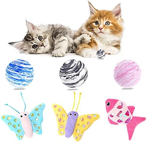 WNSICIKO Catnip Toys Cat Toy Топка, Cat Teething Ivan Toys Bite Resistant Cat Kicker Toy, 6PCS Бръчка Paper Cat Toys Interactive, Fish Butterfly Plush Arctic Cat Toy for Indoor Cats, Кити, Kitten
