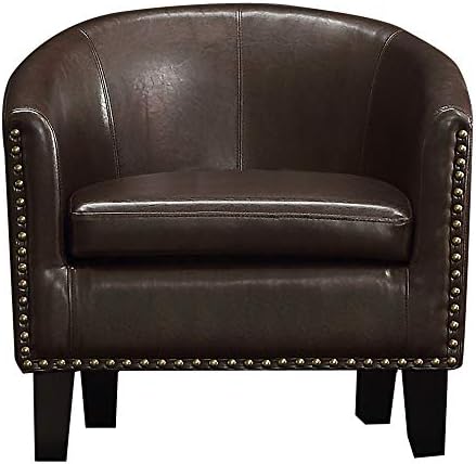 Rosevera Duilio Club Style Barrel Chair For Living Room Faux Leather Accent Chair, Тъмно-кафяв