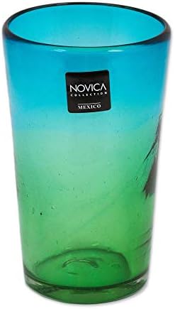 NOVICA Hand Blowed Recycled Glass Blue and Green Ombre Highball Glasses, 15 грама, Aurora Tapatia' (пакет от 6)